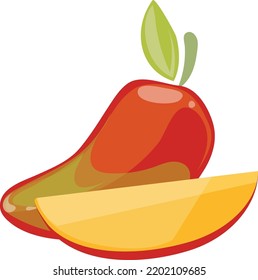 Mango icon. Cartoon ripe exotic fruit slice