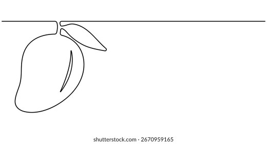 Mango icon continuous one line drawing vector illustration. One line drawing art illustration with organic mango, Continuous one line drawing of mango fruit with leaf. Continuous one line drawing. 