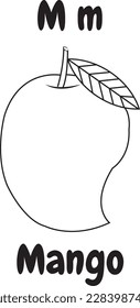 Mango icon with English alphabet M letter.For worksheets and coloring pages.