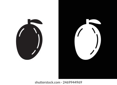 Icono de mango, fruta y tropical, gráfica de Vector, un patrón lineal. Icono de mango Fondos negros blancos