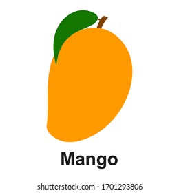 Mango icon, logo. Fresh bright exotic mango isolated on white background. Summer fruits for healthy lifestyle. Organic fruit. Vector illustration for any design.