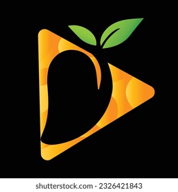 mango icon play button mango logo video sweet fresh nature fruit juicy vitamin nutrition vector leaf natural health illustration