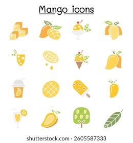 Mango icon set in flat color style