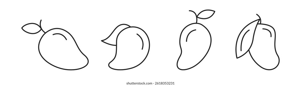 Mango icon set. Mango tropical fruit line symbol. Vector illustration. Editable stroke width