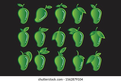 Mango icons vector set on dark background