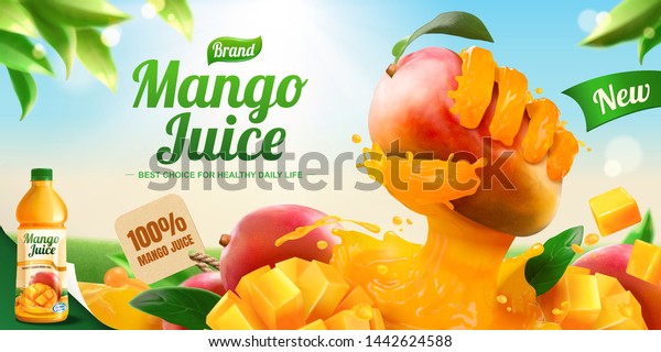 Mango Juice Banner Ads Liquid Hand Stock Vector (Royalty Free) 1442624588