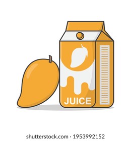 Mango Juice Box With Mango Vector Icon Illustration. Juice Cardboard Packaging. Juice Drink Container