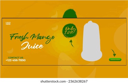 Portada de jugo de mango y pancarta