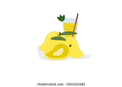 Mango and Mango Juice  And a mango cut in half , Mango, white background
