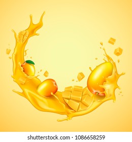 Mango juice with fresh fruit in 3d illustration