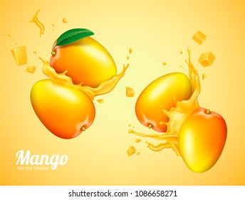 Mango juice with fresh fruit in 3d illustration