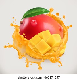 Mango juice. Fresh fruit, 3d vector icon