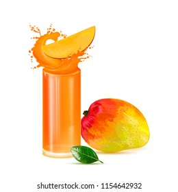 Mango. Mango juice. Fresh Juice from Fresh Ripe Mango Fruit. Juice in the Glass. Fruit Still Life - Stock Vector