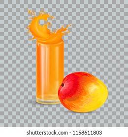 Mango. Mango juice. Fresh Juice from Fresh Ripe Mango Fruit. Juice in the Glass. Fruit Still Life - Stock Vector