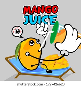 Mango juice keeps the body healthy such as digestion, eyes, brain, vector illustration.