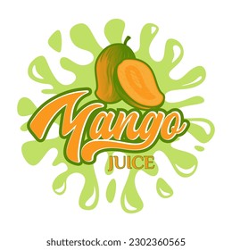 diseño del logo del jugo de mango, con ícono de fruta de mango fresco con salpicadura de agua. Perfecto para las etiquetas de las bebidas, los iconos de los zumos o las etiquetas de los productos de bebida