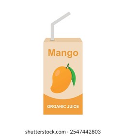 Suco de manga. Caixa de suco de manga fresco orgânico com ilustração de vetor de palha.