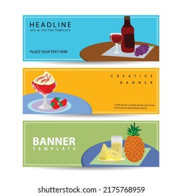 Mango juice in plastic bottle with fresh fruits . Banners set vector illustration