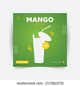 Mango Juice Social Media Post. Food Promotional Social Media Post.