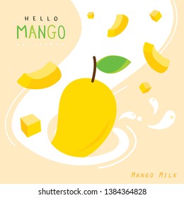 Mango in juice splash with mango slice vector.