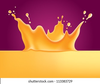 Mango juice, or Tropical, Papaya, Orange splash vector illustration on dark purple background - created with mesh tool: fully adjustable and scalable