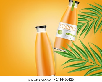 Mango juice Vector realistic. Product placement mock up. Packaging design. 3d illustration