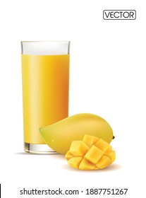 MANGO JUICE WITH MANGO AT WHITE BACKGROUND. VECTOR EPS