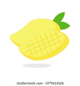 Mango juicy, brightly yellow flesh and sweet of the fully ripe fruit, serve up beta-carotene, a form of vitamin A and one of popular fruits for the summer season. (Illustration on white background)