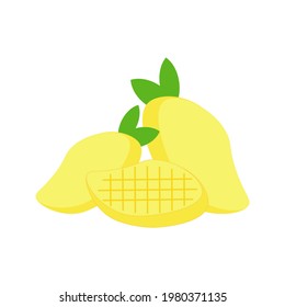 Mango juicy, brightly yellow flesh and sweet of the fully ripe fruit, serve up beta-carotene, a form of vitamin A and one of popular fruits for the summer season. (Illustration on white background)