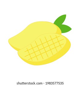 Mango juicy, brightly yellow flesh and sweet of the fully ripe fruit, serve up beta-carotene, a form of vitamin A and one of popular fruits for the summer season. (Illustration on white background)
