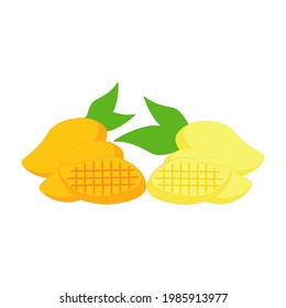 Mango juicy, brightly yellow flesh and sweet of the fully ripe fruit, serve up beta-carotene, a form of vitamin A and one of popular fruits for the summer season. (Illustration on white background)