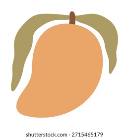 Hoja de mango con el icono colorido. Fruta exótica madura fresca con hojas en estilo minimalista dibujado a mano. Postre de comida dulce. Ilustración vectorial contemporánea