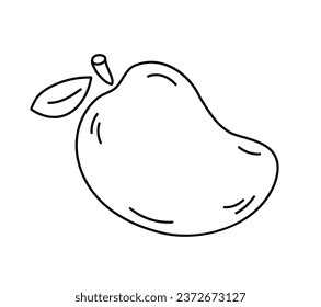 Mango con icono de línea de hoja, gráfico de frutas y vectores tropicales, un patrón lineal en un fondo blanco para la página de color