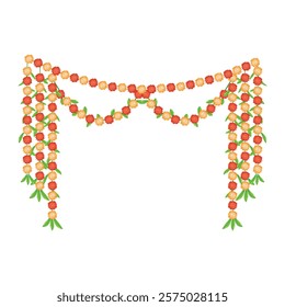 Mango leaf and marigold garland, a traditional Indian decorative item for festivals and weddings