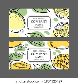 MANGO LEMON LABELS And Stickers Design For Shop Of Organic Natural Products And Dessert Drink Products In Sketch Style Vector Illustration Set For Print
