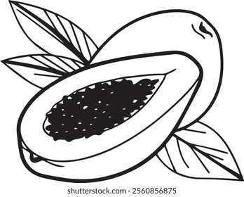 A mango line art design is a sleek and minimal illustration of a mango, crafted with smooth, flowing lines. It highlights the mango's distinctive oval shape, often accompanied by a simple stem or leaf