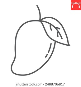 Icono de línea de mango, fruta fresca y fresca, Vector de fruta de mango, gráficos de Vector, signo de contorno de trazo editable, eps 10