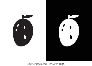 Icono de línea de mango, fruta y tropical, gráfica de Vector, un patrón lineal. Icono de mango Fondo negro blanco.