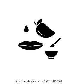 Mango lip balm glyph icon. Organic lip care, fruit mask, scrub, spa procedures. Natural skincare concept. Facial beauty treatment. Filled flat sign. Isolated silhouette vector illustration
