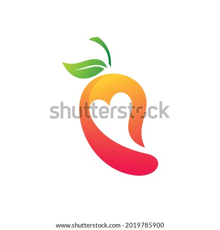 mango logo concept with heart silhouette. mango love icon