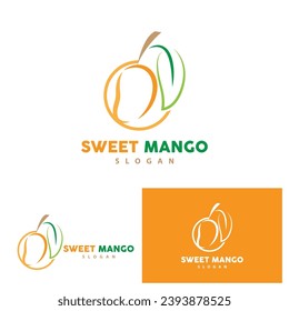 Mango Logo Fresh Fruit Vector Design Line Style Illustration Template