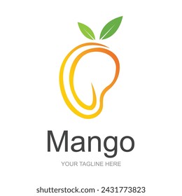 Mango Logo, Fruit Design Simple Minimalist Style, Fruit Juice Vector, Icon Symbol Illustration