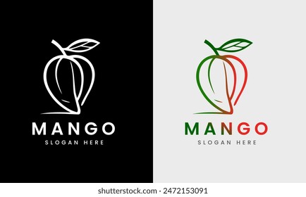 Icono del logotipo del mango, mango verde rojo, muestra de Diseño gráfico de mango de jugo fresco natural