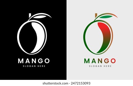 Mango logo icon, red green mango, natural fresh juice mango graphic design sample