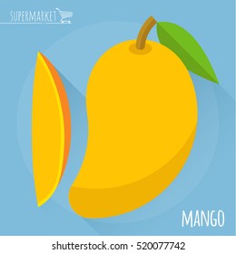 Mango.  Long shadow flat design vector icon.