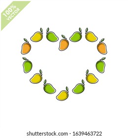 Mango love shape with flat icon design. Scalable and editable fruit vector.	
