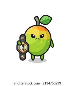 mango mascot character as a MMA fighter with the champion belt , cute style design for t shirt, sticker, logo element