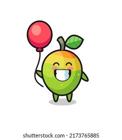 mango mascot illustration is playing balloon , cute style design for t shirt, sticker, logo element