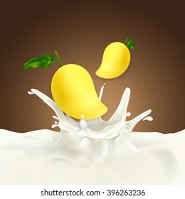 Mango and Milk, soy yogurt splashing vector concept