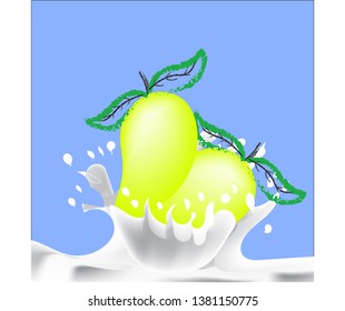 mango and milk splash logo vector isolated on blue background